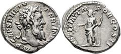 Roman Imperial Pertinax, 193. Denarius (Silver, 17 mm, 3.43 g, 6 h), Rome. IMP CAES P HELV PERTIN AVG Laureate head of Pertinax to right. Rev. LAETITIA TEMPOR COS II Laetitia standing front, head to l