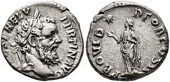 Roman Imperial Pertinax, 193. Denarius (Silver, 17 mm, 3.52 g, 12 h), Rome. [IMP CA]ES P HELV PERTIN AVG Laureate head of Pertinax to right. Rev. PROVID DEOR COS II Providentia standing front, head to