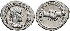 Roman Imperial Pupienus, 238. Antoninianus (Silver, 25 mm, 5.62 g, 6 h), Rome, circa April-June 238. IMP CAES PVPIEN MAXIMVS AVG Radiate, draped and cuirassed bust of Pupienus to right, seen from behi