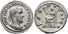 Roman Imperial Pupienus, 238. Denarius (Silver, 19 mm, 3.39 g, 6 h), Rome, circa April-June 238. IMP C M CLOD PVPIENVS AVG Laureate, draped and cuirassed bust of Pupienus to right, seen from behind. R