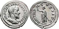 Roman Imperial Pupienus, 238. Denarius (Silver, 21 mm, 3.00 g, 1 h), Rome, circa April-June 238. IMP C M CLOD PVPIENVS AVG Laureate, draped and cuirassed bust of Pupienus to right, seen from behind. R