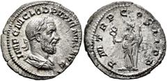 Roman Imperial Pupienus, 238. Denarius (Silver, 20 mm, 2.32 g, 6 h), Rome, circa April-June 238. IMP C M CLOD PVPIENVS AVG Laureate, draped and cuirassed bust of Pupienus to right, seen from behind. R