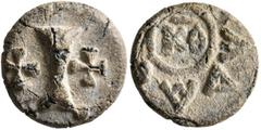 Byzantine Justinian I (?), 527-565. Decanummium (Lead, 14 mm, 2.45 g), RY 29 = 555/6 (?). Large I between two crosses. Rev. ...AΔAЄ... around central KΘ with horizontal line above within circle. Cf. R
