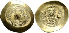 Byzantine Michael VII Ducas, 1071-1078. Histamenon (Electrum, 30 mm, 4.43 g, 7 h), Constantinopolis. Bust of Christ Pantokrator facing; in fields, IC - XC. Rev. +MIX AHΛ BACIΛE Crowned bust of Michael