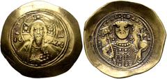 Byzantine Michael VII Ducas, 1071-1078. Histamenon (Electrum, 28 mm, 4.24 g, 7 h), Constantinopolis. Bust of Christ Pantokrator facing; in fields, IC - XC. Rev. +MIX AHΛ BACIΛOΔ Crowned bust of Michae