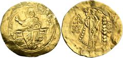 Byzantine Alexius I Comnenus, 1081-1118. Hyperpyron (Gold, 33 mm, 4.07 g, 6 h), post-reform coinage, Constantinopolis, 1092-1118. +ΚЄ ROHΘЄI Christ, nimbate, seated facing on throne, raising his right
