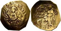 Byzantine Andronicus II Palaeologus, 1282-1328. Hyperpyron (Electrum, 25 mm, 4.10 g, 6 h), Constantinopolis, 1282-1294. Bust of Virgin Mary, orans, within city walls furnished with six groups of tower