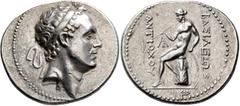 Greek SELEUKID KINGS. Antiochos IV Epiphanes, 175-164 BC. Tetradrachm (Silver, 32 mm, 17.08 g, 12 h), Ake-Ptolemais, summer/fall of 168. Diademed head of Antiochos IV to right; above, star. Rev. BAΣIΛ