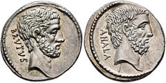 Roman Republican & Imperatorial M. Junius Brutus, 54 BC. Denarius (Silver, 19 mm, 3.88 g, 6 h), Rome. BRVTVS Bearded head of L. Junius Brutus to right. Rev. AHALA Bearded head of C. Servilius Ahala to