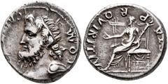 Roman Imperial Civil Wars, 68-69. Forces of Vitellius in Gaul and in the Rhine Valley. Anonymous, 2 January-19 April 69. Denarius (Silver, 17 mm, 3.62 g, 10 h), Lugdunum. 'Jupiter-Vesta Group'. I O M 