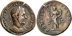 Roman Imperial Macrinus, 217-218. Sestertius (Orichalcum, 32 mm, 20.53 g, 12 h), Rome, summer 217-early 218. IMP CAES M OPEL SEV MACRINVS AVG Laureate and cuirassed bust of Macrinus to right. Rev. PON