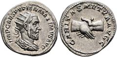 Roman Imperial Pupienus, 238. Antoninianus (Silver, 21 mm, 5.00 g, 1 h), Rome, circa April-June 238. IMP CAES PVPIEN MAXIMVS AVG Radiate, draped and cuirassed bust of Pupienus to right, seen from behi