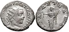 Roman Imperial Pacatian, usurper, circa 248-249. Antoninianus (Silver, 21 mm, 4.05 g, 7 h), Viminacium. IMP TI CL MAR PACATIANVS P F AV Radiate, draped and cuirassed bust of Pacatian to right, seen fr