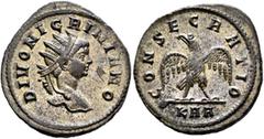 Roman Imperial Divus Nigrinian, died circa 284. Antoninianus (Silvered bronze, 23 mm, 3.55 g, 11 h), Rome, 284-285. DIVO NIGRINIANO Radiate head of Divus Nigrinian to right. Rev. CONSECRATIO / KAA Eag