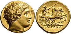 Greek KINGS OF MACEDON. Philip II, 359-336 BC. Stater (Gold, 18 mm, 8.59 g, 1 h), Pella, struck under Philip II or Alexander III, circa 340/36-328. Laureate head of Apollo to right. Rev. ΦΙΛΙΠΠOY Char