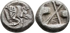 Greek DYNASTS OF LYCIA. Uncertain dynast, circa 500-480 BC. Stater (Silver, 19 mm, 9.08 g, 12 h). 𐊍𐊆 Forepart of a charging boar to right. Rev. Incuse punch with bisecting lines; between the lines i