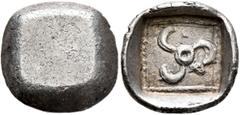 Greek DYNASTS OF LYCIA. Uncertain dynast, late 5th-early 4th centuries BC. 1/3 Stater (Silver, 16 mm, 2.08 g). Blank. Rev. Triskeles in dotted square border within square incuse. Falghera -. Müseler -