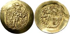 Central Asian HUNNIC TRIBES, Kidarites. Kidara, circa 350-385. Dinar (Gold, 35 mm, 7.83 g, 12 h), struck by Kidara in the name of Bahram III, Balkh. 'BAΓO OAPAYPANO O-OOZOPKO KOÞANO ÞAYO ('His Majesty