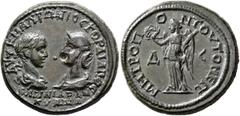 Roman Provincial MOESIA INFERIOR. Tomis. Gordian III, with Tranquillina, 238-244. Tetrakaihemiassarion (Bronze, 28 mm, 14.20 g, 6 h). AYT K M ANTΩΝΙΟC ΓOPΔIANOC / CABINIA TPAN/KYΛINA (sic!) Laureate, 