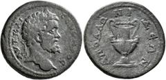 Roman Provincial LYDIA. Apollonis. Septimius Severus, 193-211. Triassarion (Bronze, 25 mm, 8.69 g, 12 h). AYT KAI CЄΟΥΗΡΟC Laureate head of Septimius Severus to right. Rev. ΑΠΟΛΛΟΝΙΔЄΩΝ Kantharos. BMC