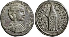 Roman Provincial LYDIA. Daldis. Tranquillina, Augusta, 241-244. Tetrassarion (Bronze, 30 mm, 12.00 g, 6 h), L. Aur. Hephaistion, first archon for the second time. ΦΟΥΡ ΤΡΑΝΚΥΛΛЄΙΝΑ ϹΑ Diademed and dra