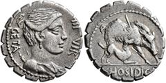Roman Republican & Imperatorial C. Hosidius C.f. Geta, 64 BC. Denarius (Silver, 19 mm, 3.77 g, 6 h), Rome. III•VIR - GETA Draped bust of Diana to right, with bow and quiver over her shoulder. Rev. C•H