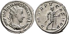 Roman Imperial Gordian III, 238-244. Antoninianus (Silver, 23 mm, 4.76 g, 5 h), Rome, 242. IMP GORDIANVS PIVS FEL AVG Radiate, draped and cuirassed bust of Gordian III to right, seen from behind. Rev.