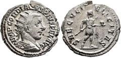 Roman Imperial Gordian III, 238-244. Antoninianus (Silver, 23 mm, 6.40 g, 12 h), Antiochia, 242-244. IMP GORDIANVS PIVS FEL AVG Radiate and cuirassed bust of Gordian III to right, seen from behind. Re