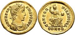 Roman Imperial Theodosius I, 379-395. Solidus (Gold, 21 mm, 4.50 g, 12 h), Constantinopolis, 382-383. D N THEODO-SIVS P F AVG Rosette-diademed, draped and cuirassed bust of Theodosius I to right. Rev.