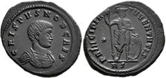 The Ramskold Collection, Part IV Crispus, Caesar, 316-326. Follis (Bronze, 22 mm, 3.03 g, 6 h), Rome, 316-317. CRISPVS NOB CAES Bare-headed and cuirassed bust of Crispus to right. Rev. RPINCIPIA IVVEN