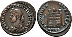 The Ramskold Collection, Part IV Constantius II, as Caesar, 324-337. Follis (Bronze, 20 mm, 3.09 g, 6 h), Constantinopolis, 326. FL IVL CONSTANTIVS NOB C Laureate, draped and cuirassed bust of Constan