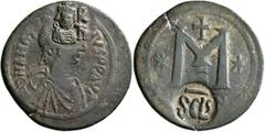 Byzantine Heraclius, 610-641. Follis (Bronze, 36 mm, 16.68 g, 6 h), mint in Sicily. Crowned, draped and bearded bust of Heraclius facing, on the left; Heraclian monogram, on the right; all within incu