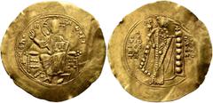Byzantine Alexius I Comnenus, 1081-1118. Hyperpyron (Gold, 33 mm, 4.37 g, 6 h), post-reform coinage, Constantinopolis, 1092-1118. +ΚЄ ROHΘЄI Christ, nimbate, seated facing on throne, raising his right