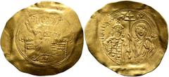 Byzantine John II Comnenus, 1118-1143. Hyperpyron (Gold, 36 mm, 4.38 g, 6 h), Constantinopolis, 1118-1122. IC - XC Christ, nimbate, seated facing on throne without back, wearing pallium and colobium, 