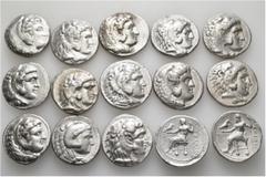 Group Lots A lot containing 15 silver coins. All: Alexander III 'the Treat' and his successors. Tetradrachms. Fine to very fine. LOT SOLD AS IS, NO RETURNS. 15 coins in lot. From a European collection