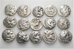 Group Lots A lot containing 15 silver coins. All: Alexander III 'the great' and his successors. Tetradrachms. Fine to very fine. LOT SOLD AS IS, NO RETURNS. 15 coins in lot. From a European collection