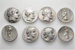 Group Lots A lot containing 8 silver coins. All: Seleukid Kings. Tetradrachms. Fair to about very fine. LOT SOLD AS IS, NO RETURNS. 8 coins in lot. From a European collection, formed before 2005.