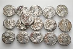 Group Lots A lot containing 16 silver coins. All: Seleukid. Tetradrachms. Fine to good fine. LOT SOLD AS IS, NO RETURNS. 16 coins in lot. From a European collection, formed before 2005.