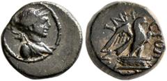 Greek LYDIA. Aninetos. 2nd-1st century BC. AE (Bronze, 12 mm, 2.30 g, 11 h). Diademed and draped bust of Artemis to right, bow and quiver over her shoulder. Rev. ΑΝΙΝΗCION Eagle standing right, wings 