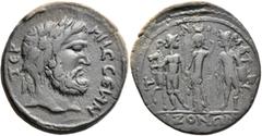 Roman Provincial PISIDIA. Termessus Major. Pseudo-autonomous issue. AE (Bronze, 33 mm, 15.35 g, 12 h), struck ca. 253-268. TЄPMHCCЄΩN Laureate head of Zeus Solymos to right. Rev. T-Ω-N M-Є/IZONΩN Fema