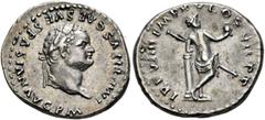 Roman Imperial Titus, 79-81. Denarius (Silver, 19 mm, 3.59 g, 6 h), Rome, after July 1, 79. IMP TITVS CAES VESPASIAN AVG P M Laureate head of Titus to right. Rev. TR P VIIII IMP XIIII COS VII P P Venu