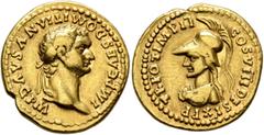 Roman Imperial Domitian, 81-96. Aureus (Gold, 20 mm, 7.67 g, 5 h), Rome, 82. IMP CAES DOMITIANVS AVG P M Laureate head of Domitian to right. Rev. TR POT IMP II COS VIII DES IX P P Bust of Minerva to l