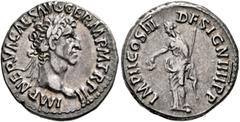 Roman Imperial Nerva, 96-98. Denarius (Silver, 18 mm, 3.40 g, 6 h), Rome, 97. IMP NERVA CAES AVG GERM P M TR P II Laureate head of Nerva to right. Rev. IMP II COS III DESIGN IIII P P Libertas standing