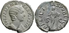 Roman Imperial Julia Mamaea, Augusta, 222-235. Sestertius (Orichalcum, 31 mm, 16.48 g, 12 h), Rome, 228. IVLIA MAMAEA AVGVSTA Diademed and draped bust of Julia Mamaea to right. Rev. FELICITAS PVBLICA 