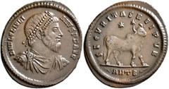 Roman Imperial Julian II, 360-363. Double Maiorina (Bronze, 30 mm, 8.71 g, 10 h), Antiochia, 361-363. D N FL CL IVLI-ANVS P F AVG Pearl-diademed, draped and cuirassed bust of Julian II to right. Rev. 