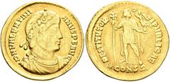 Roman Imperial Valentinian I, 364-375. Solidus (Gold, 21 mm, 4.25 g, 6 h), Constantinopolis, August 367-November 375. D N VALENTINI-ANVS P F AVG Laurel-and-rosette-diademed, draped and cuirassed bust 