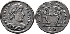 Roman Imperial Valens, 364-378. Heavy Siliqua (?) (Silver, 21 mm, 2.73 g, 12 h), Rome, 364-367. D N VALEN-S P F AVG Pearl-diademed, draped and cuirassed bust of Valens to right. Rev. VICT DD NN AVGG /