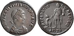 Roman Imperial Valentinian II, 375-392. Maiorina (Bronze, 23 mm, 5.37 g, 5 h), Antiochia, 378-383. D N VALENTINIANVS P F AVG Pearl-diademed, draped and cuirassed but of Valentinian II to right. Rev. R