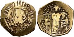 Byzantine Andronicus II Palaeologus, with Michael IX, 1282-1328. Hyperpyron (Electrum, 24 mm, 4.06 g, 12 h), Constantinopolis, 1294-1320. Bust of Virgin Mary, orans, flanked by two trefoils of pellets