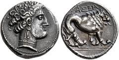 Celtic CISALPINE GAUL. Uncertain. late 3rd to early 2nd century BC. Drachm (Silver, 16 mm, 3.64 g, 6 h), heavy standard, imitating Massalia. Laureate head of Artemis to right, wearing triple-pendant e